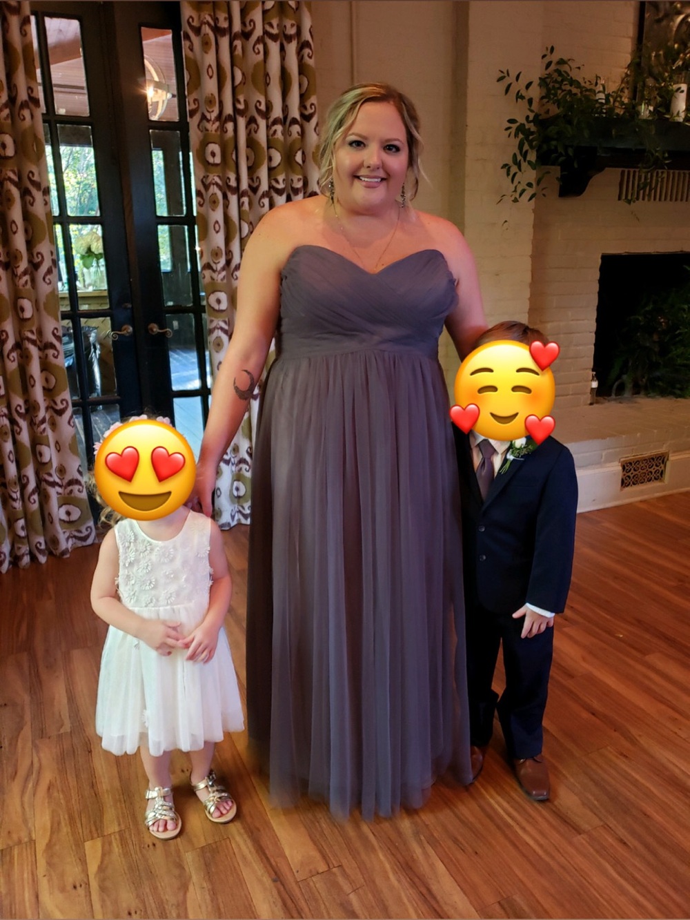 Wtoo Strapless Gray Tulle Bridesmaid Dress